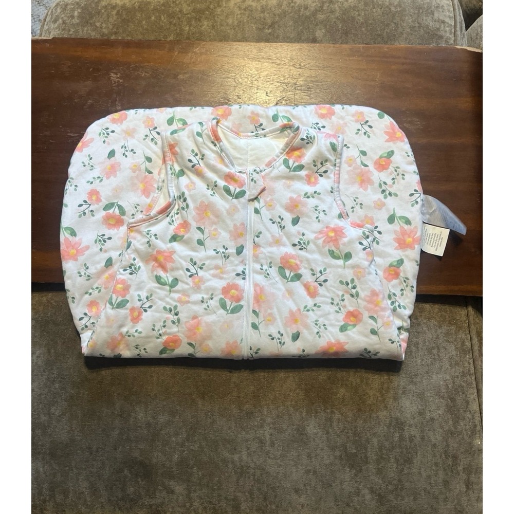 Oeko Tex Cotton Quilted Sleep Sack Floral Pink Peach 6-12 Months